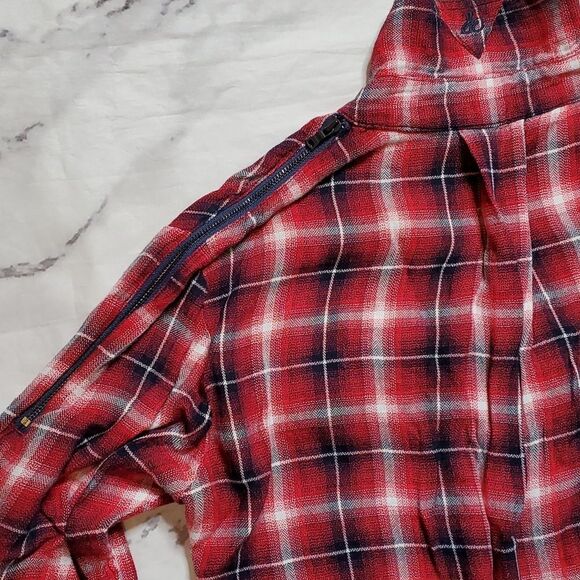 Sam Edelman Red Plaid Button Up with Zipper Cold Shoulders - Picture 5 of 5